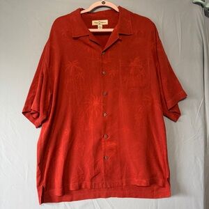 Tommy Bahama Mens Hawaiian Silk XL Short Sleeve Button Up Orange Resort Cruise